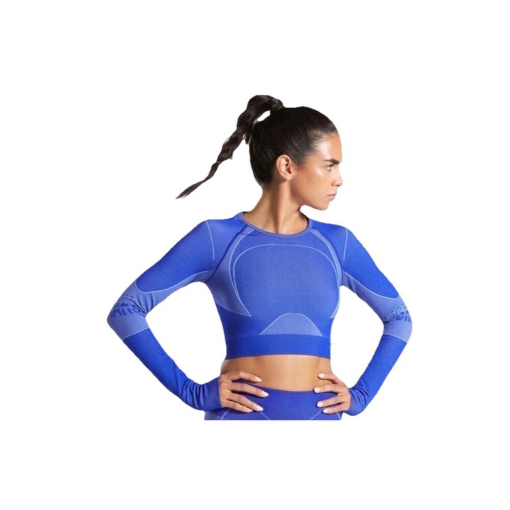 GYMSHARK Sz S Woman’s Turbo Seamless Long Sleeve Crop Top Cobalt Blue a
